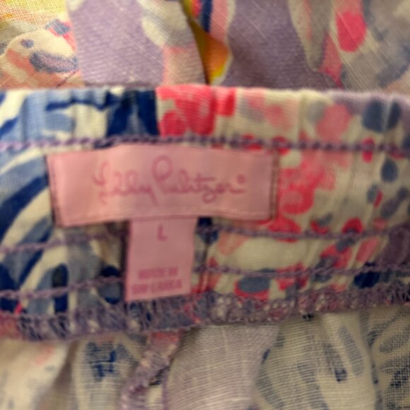 LILLY PULITZER Sz L Baybreeze Multi-Color So Snappy 100% Linen Pull On Shorts - Picture 5 of 5